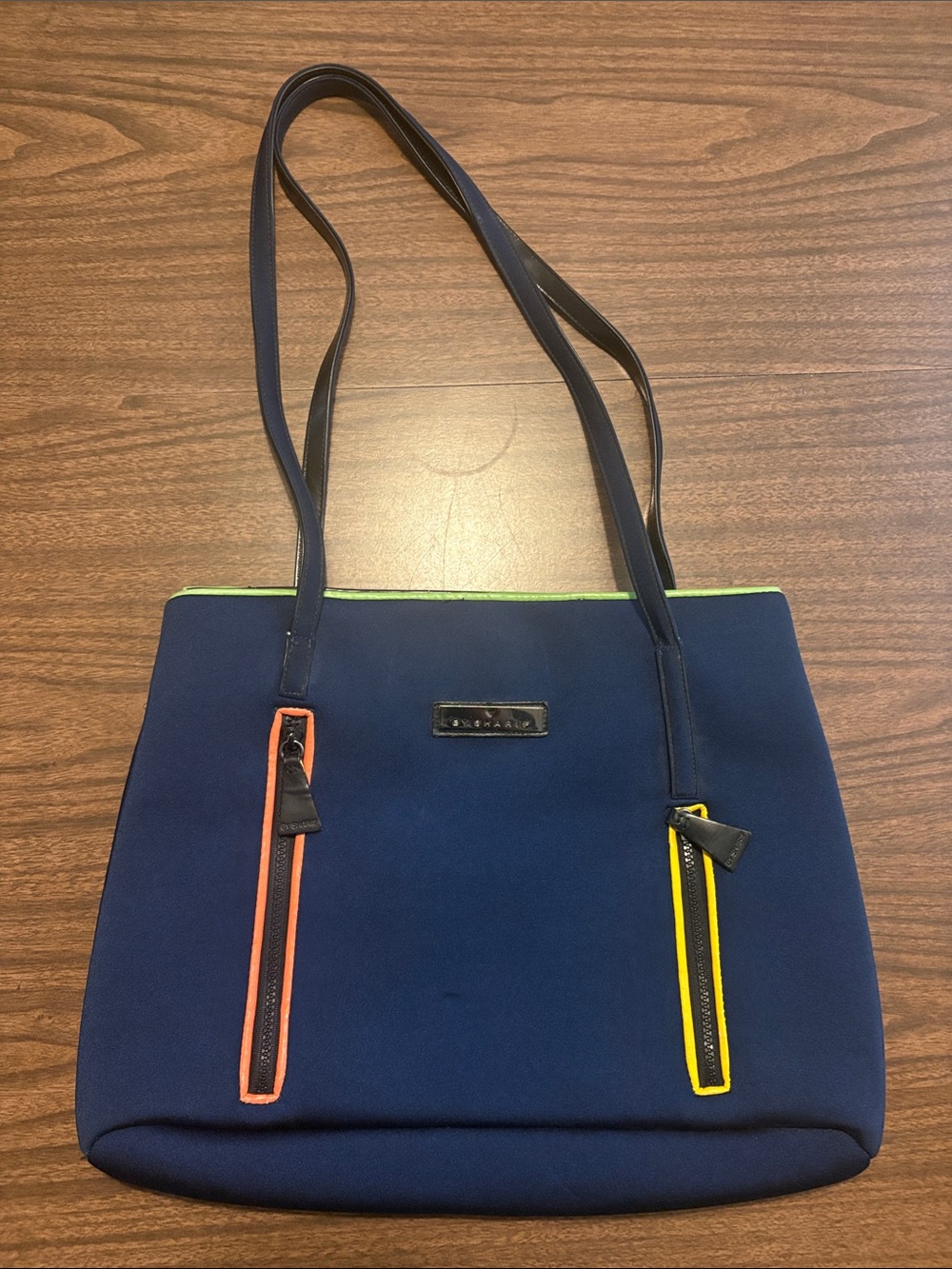 Americana by Sharif Navy Blue Neoprene Tote Bag with Neon Trim